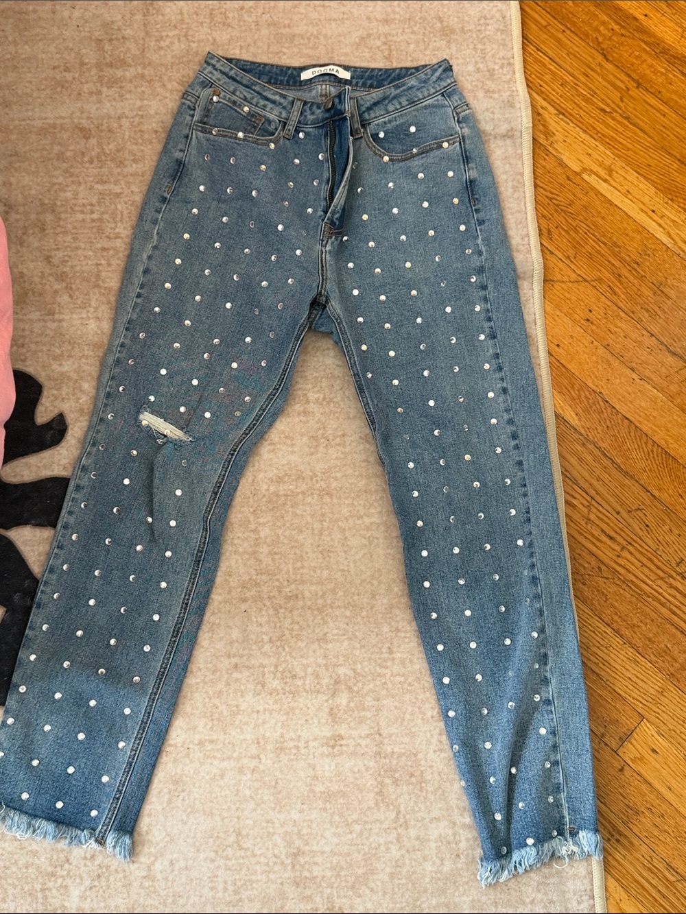 Studded Blue Denim Jeans - Women's